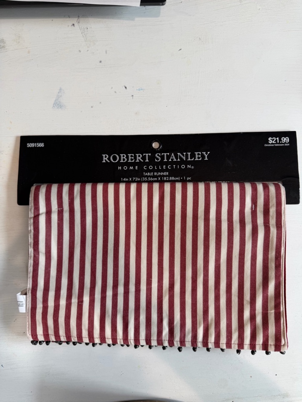 Robert Stanley Home Collection Red & Cream Striped Table Runner - Picture 2 of 5